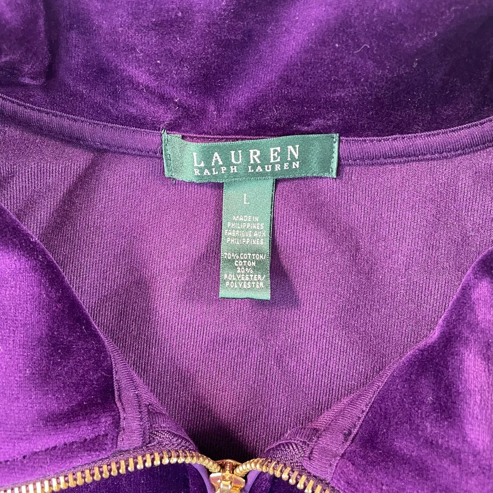 Conjunto de chándal de terciopelo Lauren Ralph Lauren para mujer grande púrpura real pantalones de pierna ancha Foto 2 de 4