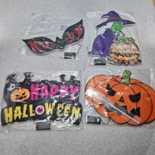 Halloween Lighted Window Silhouettes 4pc Witch Pumpkin Eyes Happy Halloween