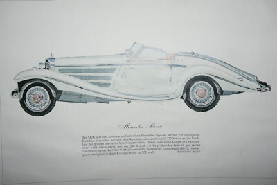 Mercedes Benz 540K Illustrated by Hans A Muth 1961 vintage kunstdruck graphik