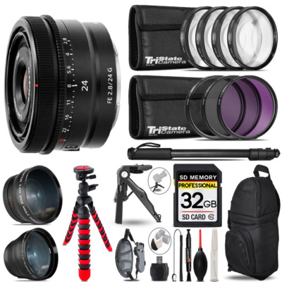 Sony FE 24mm f/2.8 G Lens -3 Lenses+Tripod +Backpack -32GB
