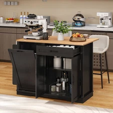 Wooflex Kitchen Island Cart with Drop Leaf & Trash Can Cabinet Trolley Organizer