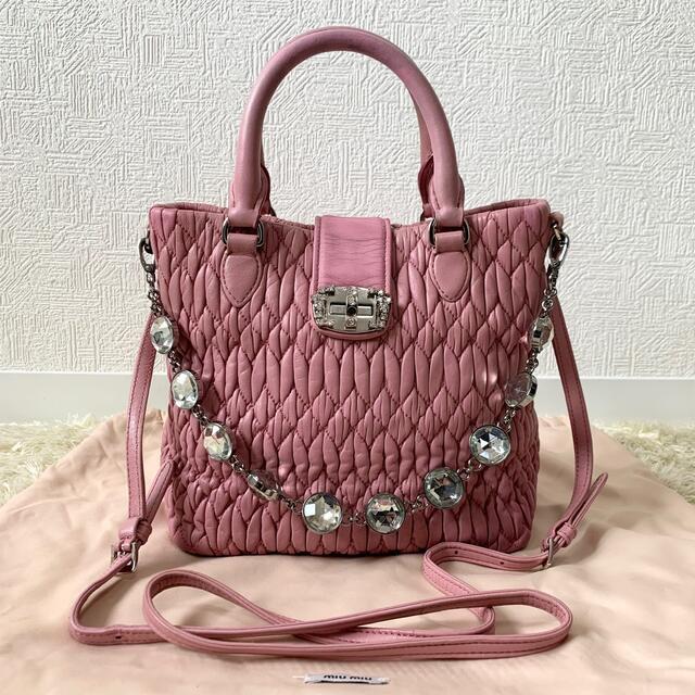 Auth Miu miu Handbag 2way Shoulder Bag #9906 Pink Leather