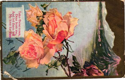 VTG EMBOSSED Postcard- New Year, Take these roses dear from me 1910 UnPost