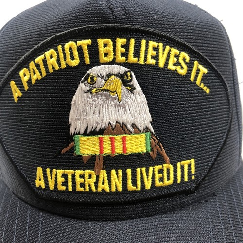 Trucker Hat A Patriot Believes It A Veteran Lived It! Dark Blue New W/O Tags - Picture 2 of 8