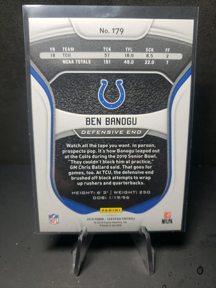 BEN BANOGU 2019 PANINI CERTIFIED ROOKIE RC #396/399 #179 - Image 2 of 2