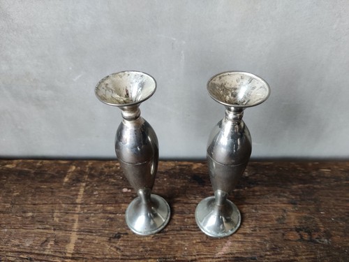 Pair of vintage Mayell silver plate zinc single bud vases - Picture 13 of 15