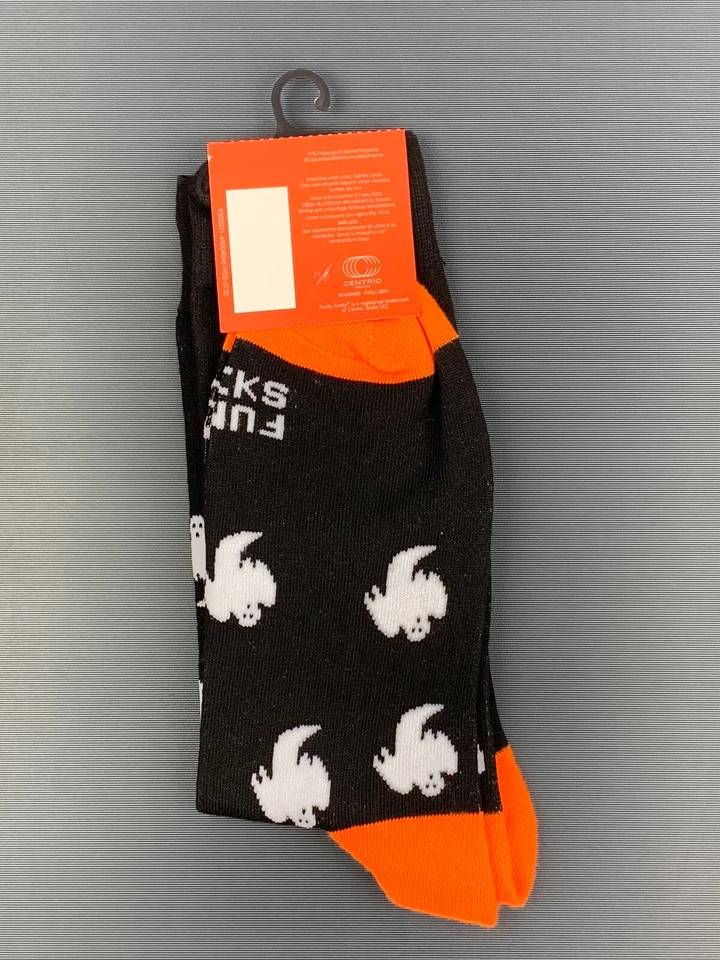 Calcetines Funky para hombre R.I.P. Calcetines Ghost BOO Crew Negro Naranja Halloween Nuevos con Etiquetas 6-12 Foto 2 de 4
