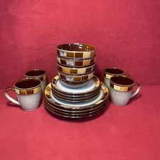 Gibson Casa Estebana 16-Piece Dinnerware Set Service for 4 Beige and Brown