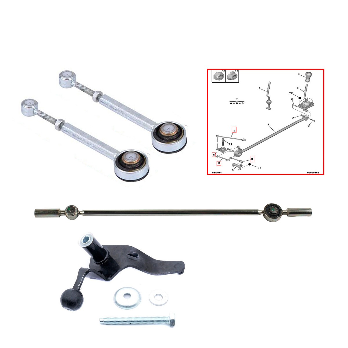 Kit Levier De Vitesse Complet GNXFixt Pour Peugeot 206 206 CC SW 207 Citroën C2 - Biellette De Boîte 2454F2 2454G5 245282 245291