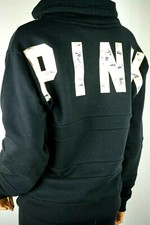 VICTORIA'S SECRET PINK MARBLE LOGO HIGH COWL NECK PULLOVER SWEATSHIRT BLACK XS