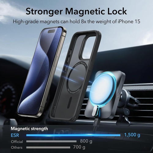 ESR für iPhone 15 Pro Max Handyhülle MagSafe Hybrid Magnet Matt Schwarz - Bild 2 von 7
