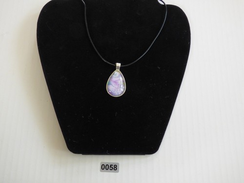 Teardrop pendent necklace leather cord acrylic glass cabochon a silver tone 0058 - Picture 4 of 5