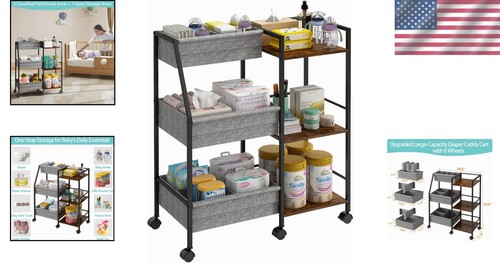 Modern Mobile Baby Storage Cart with Dividers - Perfect for Nursery Organization - Picture 2 of 9