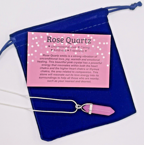 Rose Quartz Crystal stone  Necklace Healing + card + velvet bag + xmas gift - Afbeelding 1 van 8