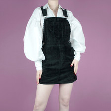 URBAN OUTFITTERS BDG Black Mini Short Corduroy Pinafore Dungaree Dress XS 6 8