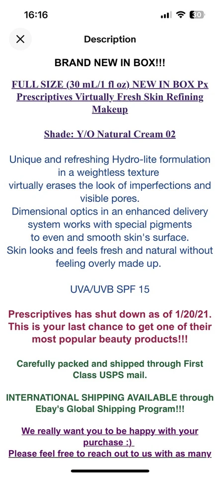 PX Prescriptives Virtually Fresh Skin Refining Makeup (Y/O Natural cocoa 30 ) - Image 4 of 4