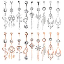 Belly Button Ring Navel Stainless Steel Dangling Bar 14G for Women Body Piercing