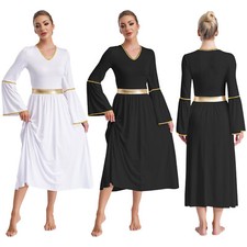 US YiZYiF Women's Long Sleeve Angel Dress Liturgical Praise Lyrical Dancewear