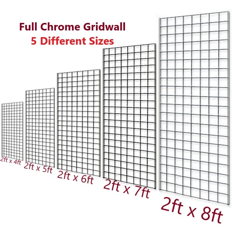 MSF NEW CHROME HEAVY DUTY GRID WALL MESH DISPLAY PANEL RETAIL SHOP DISPLAY IN 5 SIZE