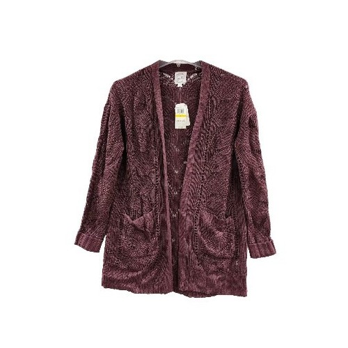Hippie Rose Womens Size Medium Burgundy Purple Cable Knit Cardigan