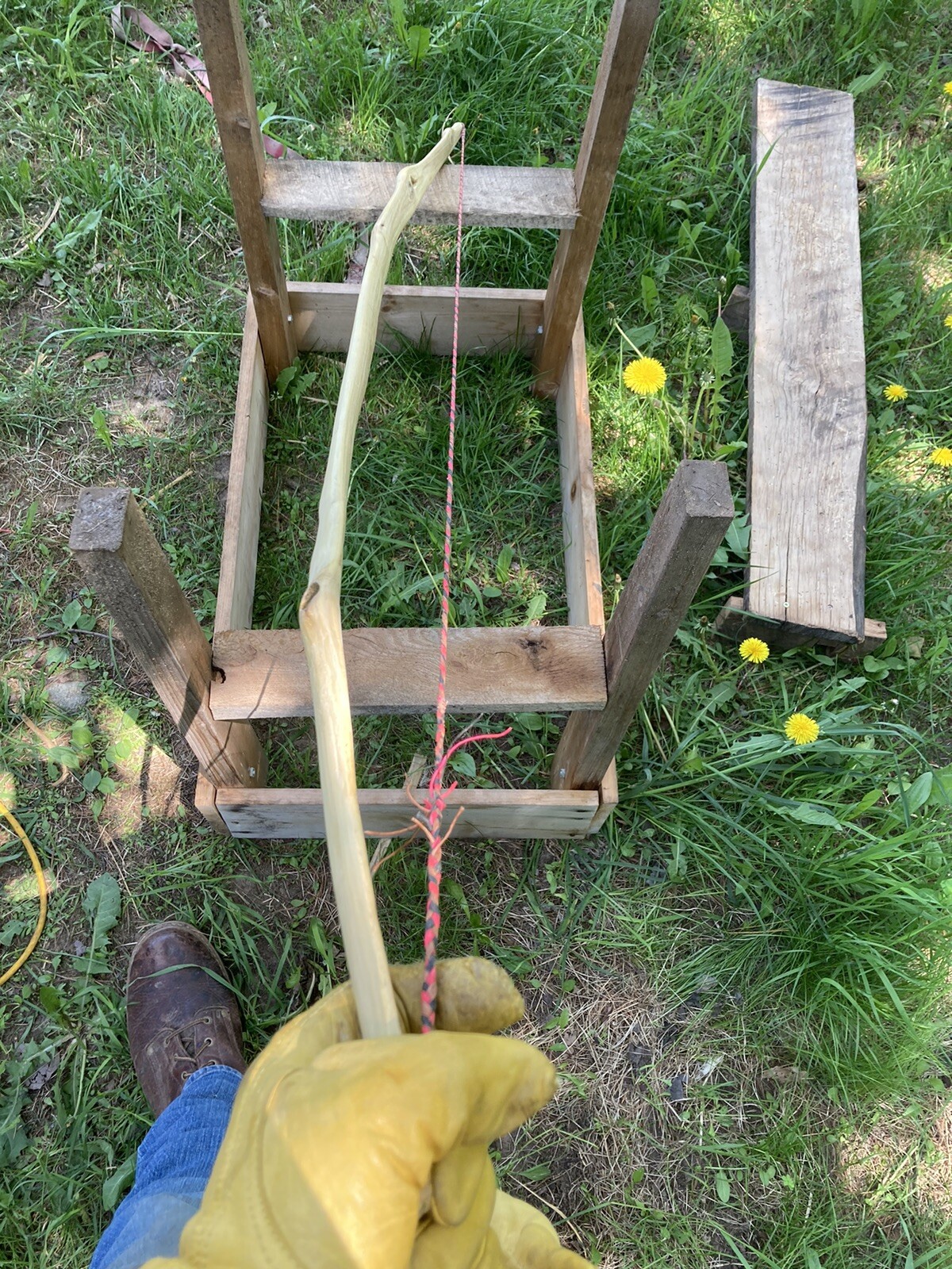 Handcrafted Sinew Backed Primitive Flat Bow /walking Stick ,56lb/27”