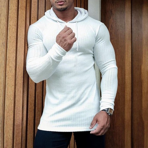 Mens Long Sleeve Turtleneck Hooded Gym Workout Pullover Sports Sweatshirt Top - Bild 14 von 17