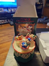 Enesco A Cup Of Christmas Cheer Mini Action Musical W/ Original Box Vintage 1995