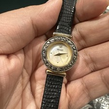 Works Monet Women's Analog Watch MOP DIAL DAINTY Black Leather 24mm Fit 7in