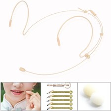 Beige Double-Earhook Headset Mic Headworn Microphone For Wireless System