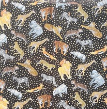 Cotton Fabric Black Cotton African Safari Zebra Giraffe Lion ELephant 48x45