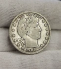 1908 O US Barber Silver Half 50c F (Cleaned,Scratched)