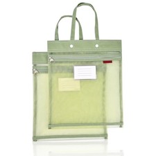 2-Pack Mesh Zipper Pouch Bags with Handles, Double-Layer Nylon Document Green