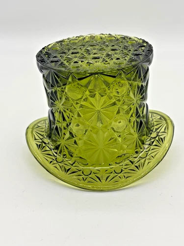 Vintage Fenton Glass Top Hat – Daisy & Button – Green