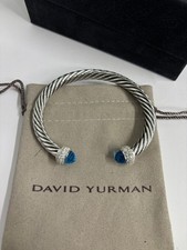 David Yurman 7mm Candy Cable Bracelet Silver & Diamonds Blue Topaz Size Medium