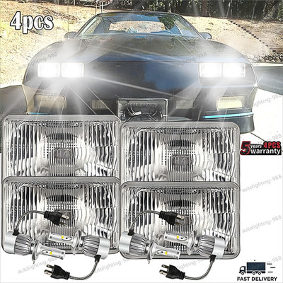 4PCS For 82-92 Chevrolet Camaro 4x6'' Square GLASS LED Headlights Hi-Lo Beams A++