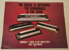 1981 Vintage Hohner Harmonica Promotional Calendar Featuring Artist Musicians