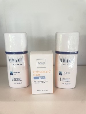 2X Obagi Nu-Derm Foaming Gel Face Cleanser 2 Fl Oz /60 ml + gift OB  c serum 10%