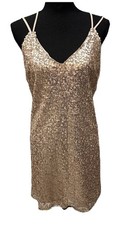 Xhilaration Party Mini Dress Women Large Gold Spaghetti Strap Lined Stretch NWT