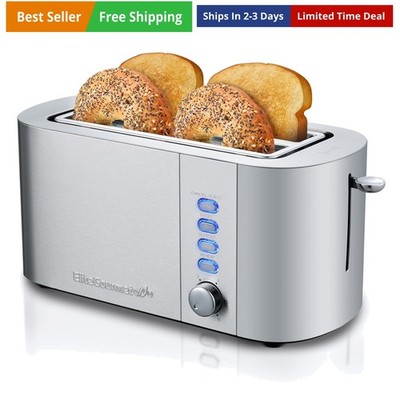 Long Slot 4 Slice Toaster, Extra Wide 1.5'' and 5.1'' Deep Slots, Bagel, Defros...
