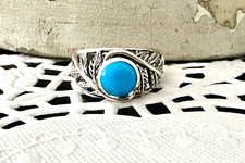 Old Southwest STYLE Sterling Silver 925 Turquoise Ring Blue Stone Filigree Vine