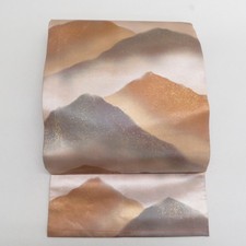Japanese Kimono Nagoya Obi Silk Mountain range pattern Brown 142.5inch Women's