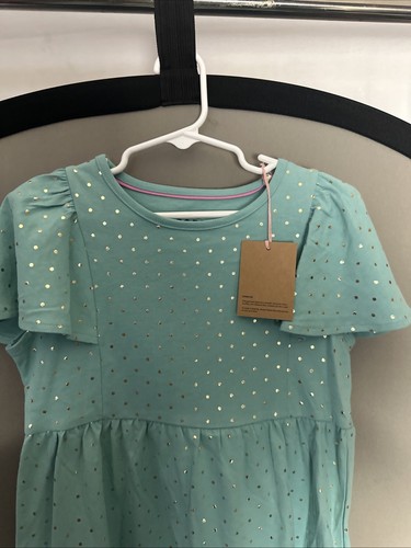 Mini Boden Teal With Gold Polka Dot Party Holiday Dress Size 7-8Y New W Tags - Picture 3 of 6