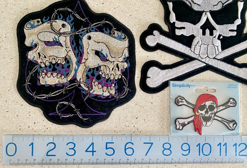 11 Piece Lot Mixed Skull Iron-On Embroidered Patches Applique Biker Cross Bones - Image 2 of 4