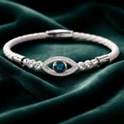 Women's  Bracelet Turkish Evil Eye Leather Stainless Steel in White