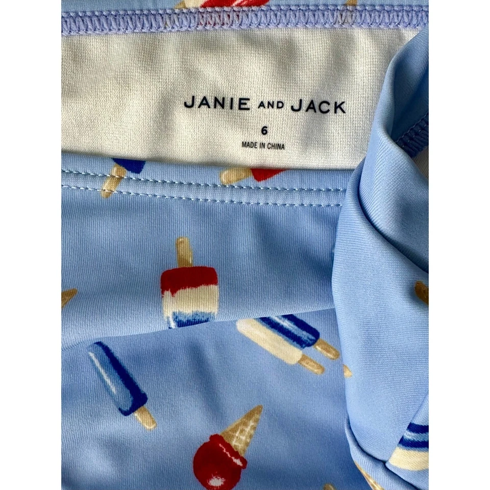 Conjunto de traje de baño Janie and Jack niñas helado 4 de julio manga larga top talla 6 Foto 2 de 4