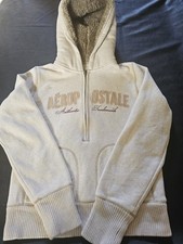 Aeropostale Authentic Women's Large Half Zip Hoodie Faux Fur Beige Slightly Worn