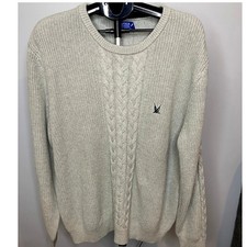 Nautica Men's XL Crew Neck Gray Knit Crew Neck Sweater Grey Heather Blue Sail