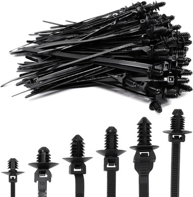 120 PCS Push Mount Zip Ties, Nylon Car Mount Wire Ties Snap in Cable Zip Ties, B