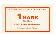 Betriebsgeld LPG Ernst Th&auml;lmann Steinhausen bei Wismar 1 M Technik rotorange x