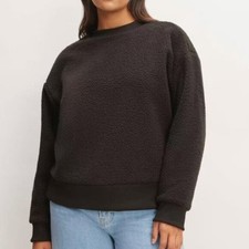 Everlane The ReNew Teddy Sherpa Fleece Oversized Crew Sweatshirt Black XS